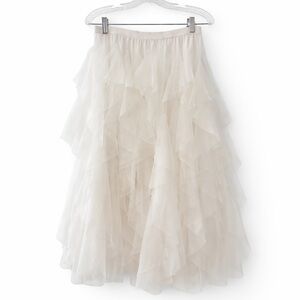 Versona Layered Tulle Midi Skirt in Cream